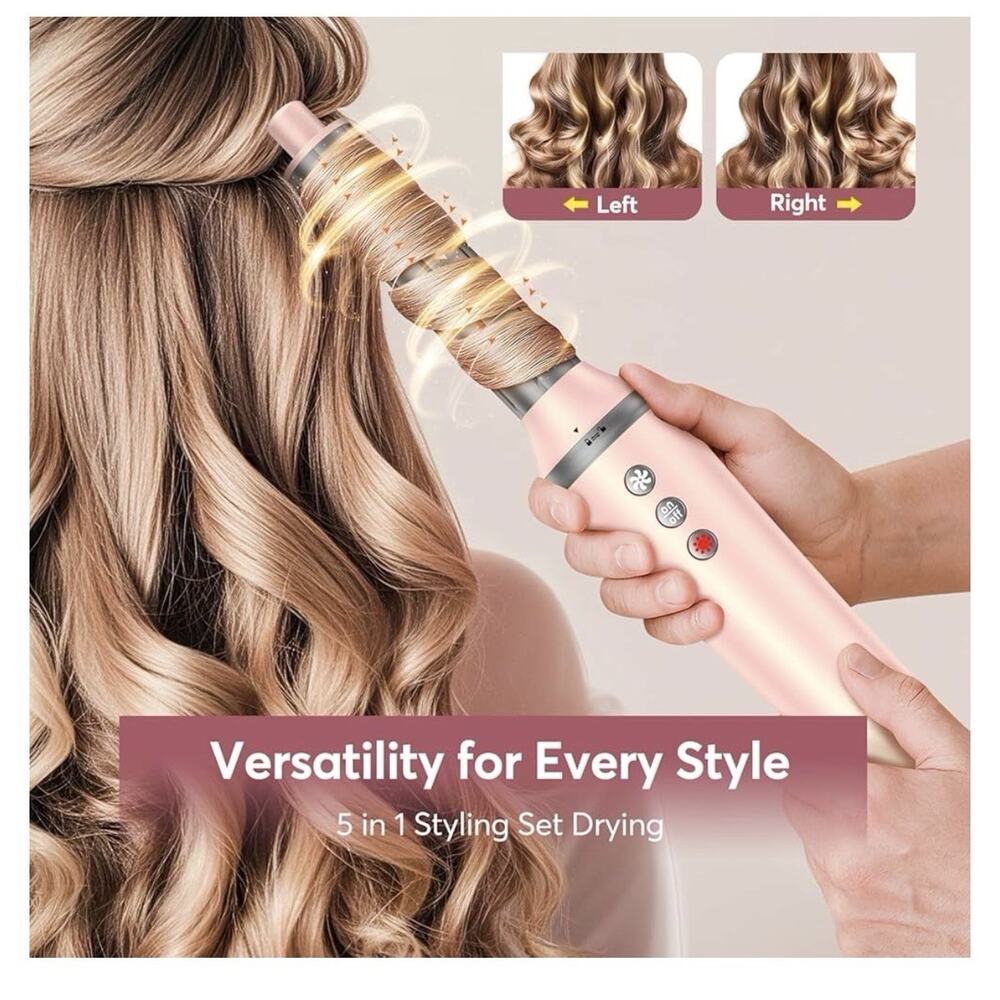 Bopcal 5-in-1 Air Wrap Hair Styler w/ Travel Bag, Pink Curler Dryer Straightener - Picture 3 of 11